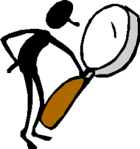 cartoon person looking through big magnifying glass