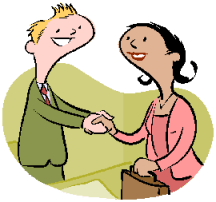 sales women with breifcase shaking hands with man over a desk